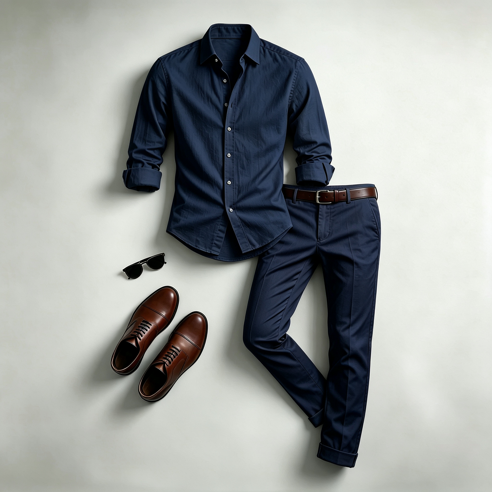 Men's Casual Print Long-Sleeve Shirt and Pants Two Piece Set 