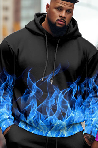 Big & Tall Casual Couple Outfit Colorful Flame Graffiti Hoodie Set