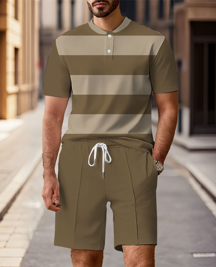 Men's Fashion Casual Round-Neck Geometric Printed Short-Sleeved Two-Piece Set