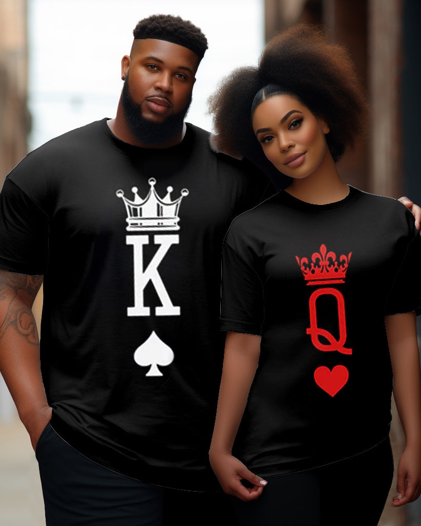 Couple Large Size QueenKing Round Neck Short Sleeve T-Shirt