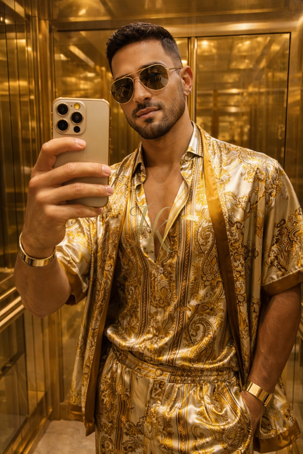 Premium Men’s Luxury Satin Silk Outfit | 2-Piece Resort Set