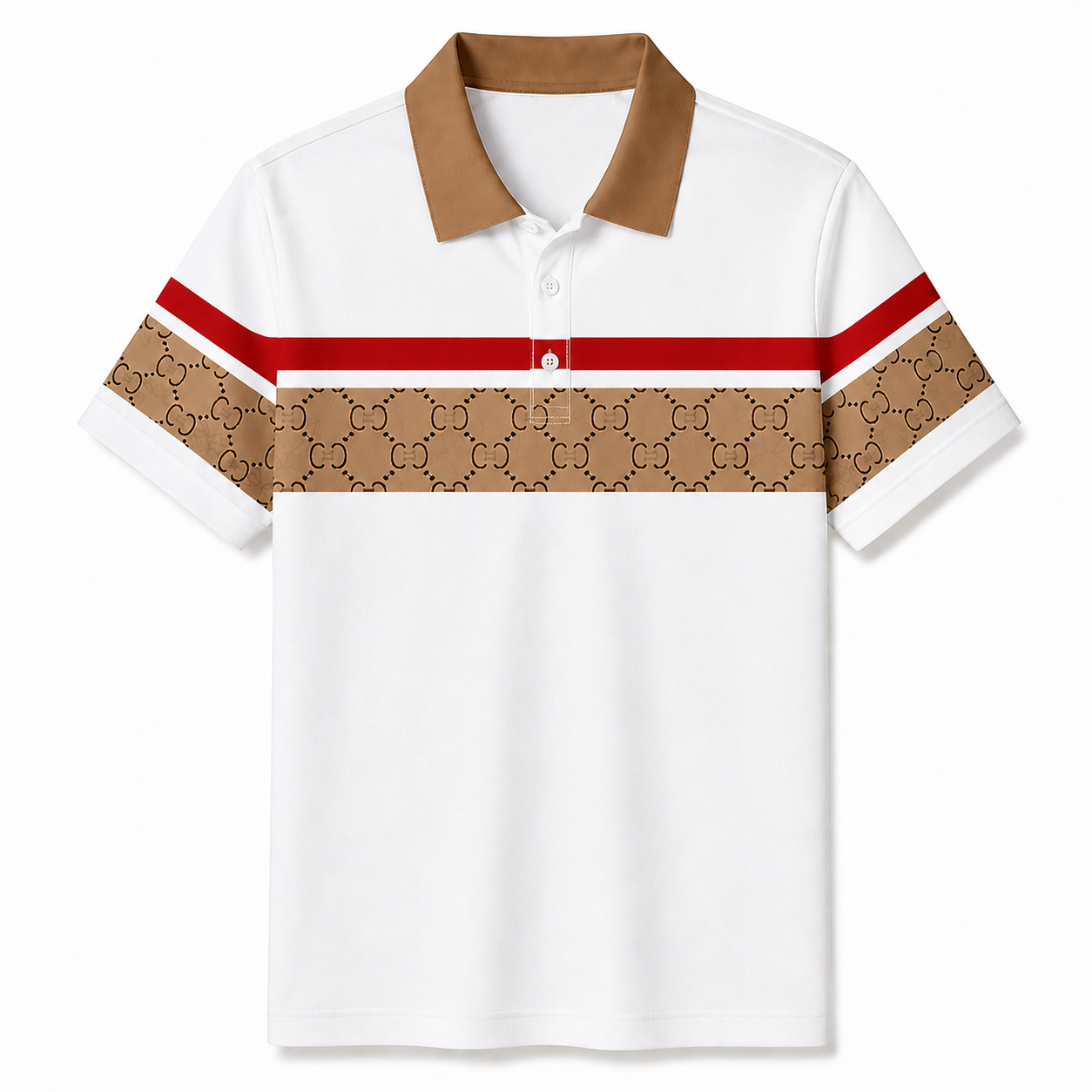 Men's Casual White Color Matching Striped Short Sleeved Polo Shirt