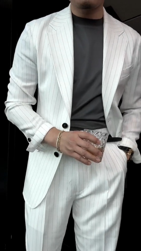 Men's Business Casual Color Matching Printed Long Sleeved Trousers Two-Piece Suits