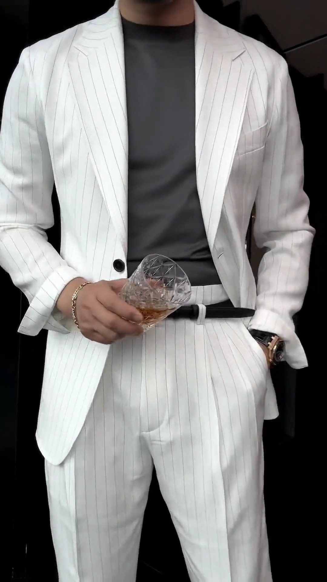 Men's Business Casual Color Matching Printed Long Sleeved Trousers Two-Piece Suits