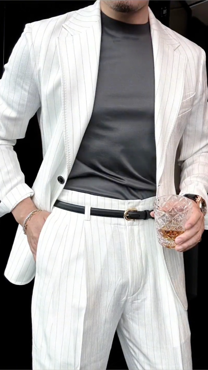 Men's Business Casual Color Matching Printed Long Sleeved Trousers Two-Piece Suits
