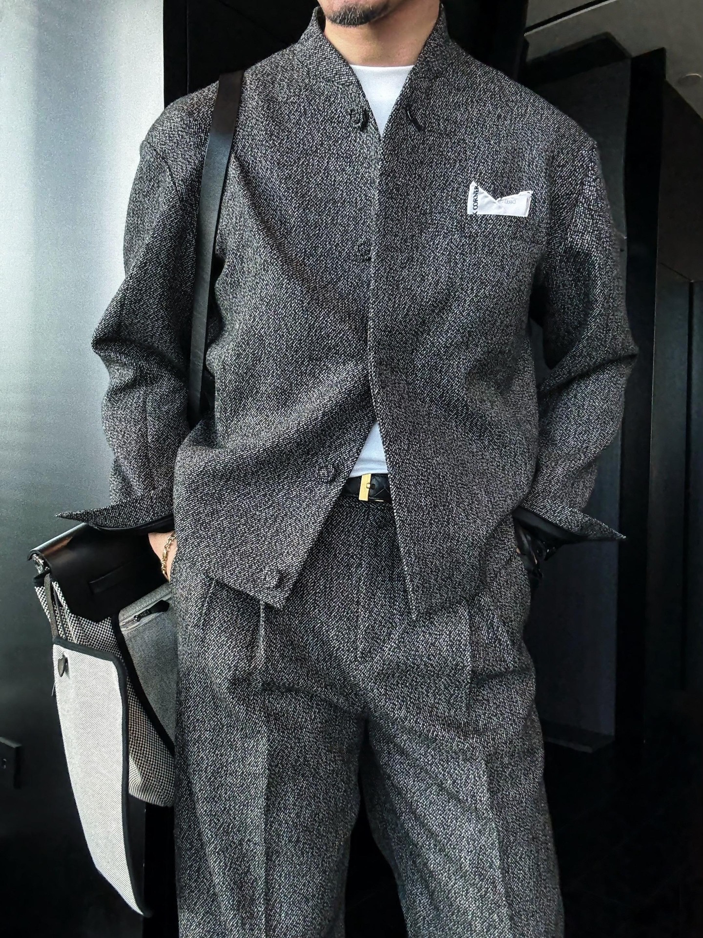 Men's Business Casual Color Matching Printed Long Sleeved Trousers Two-Piece Suits