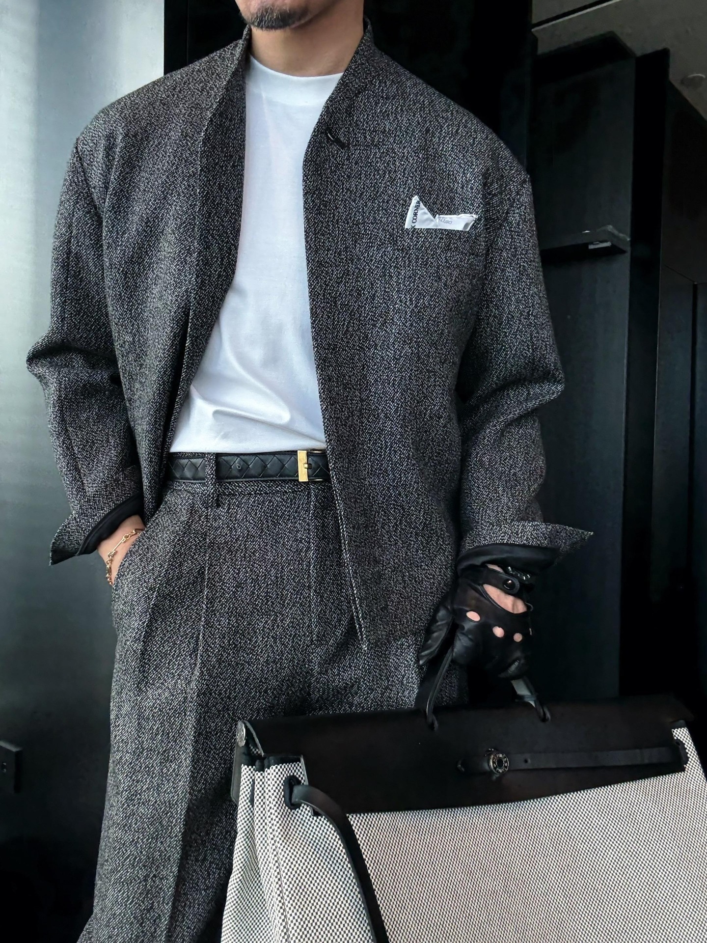 Men's Business Casual Color Matching Printed Long Sleeved Trousers Two-Piece Suits