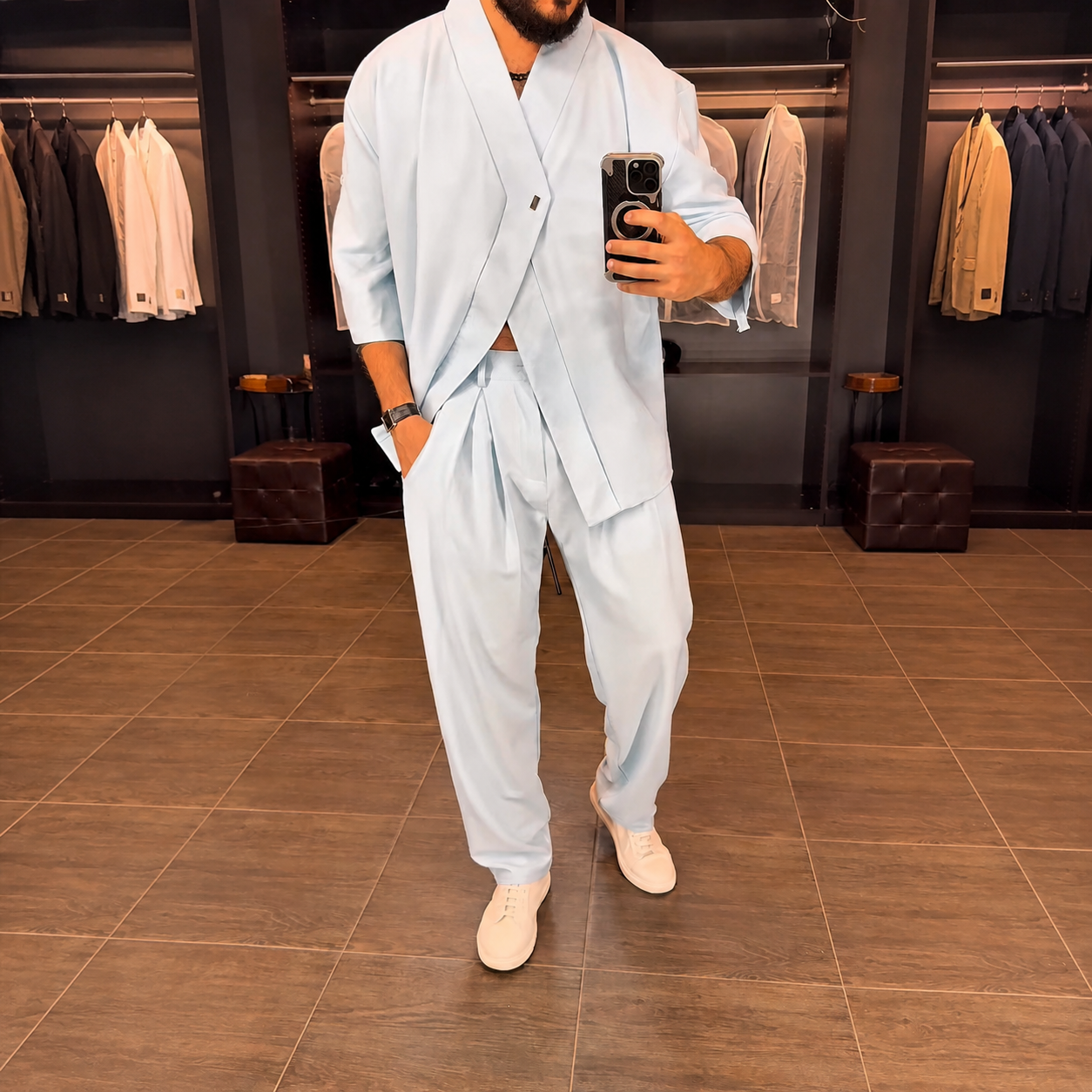 Premium Mandarin Collar 2-Piece Set | Old Money Style Breathable Set for Men