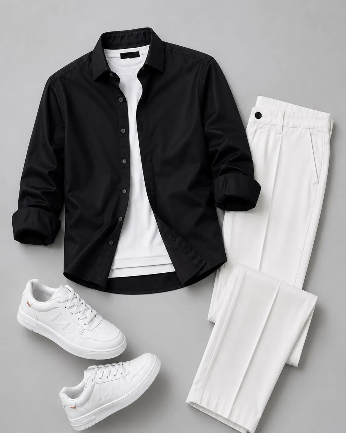 Men's Casual Long Sleeve Shirt And  Trousers Two-Piece Set
