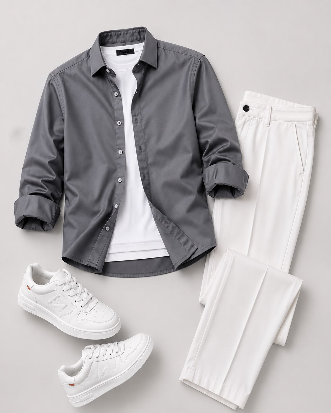 Men's Casual Long Sleeve Shirt And  Trousers Two-Piece Set