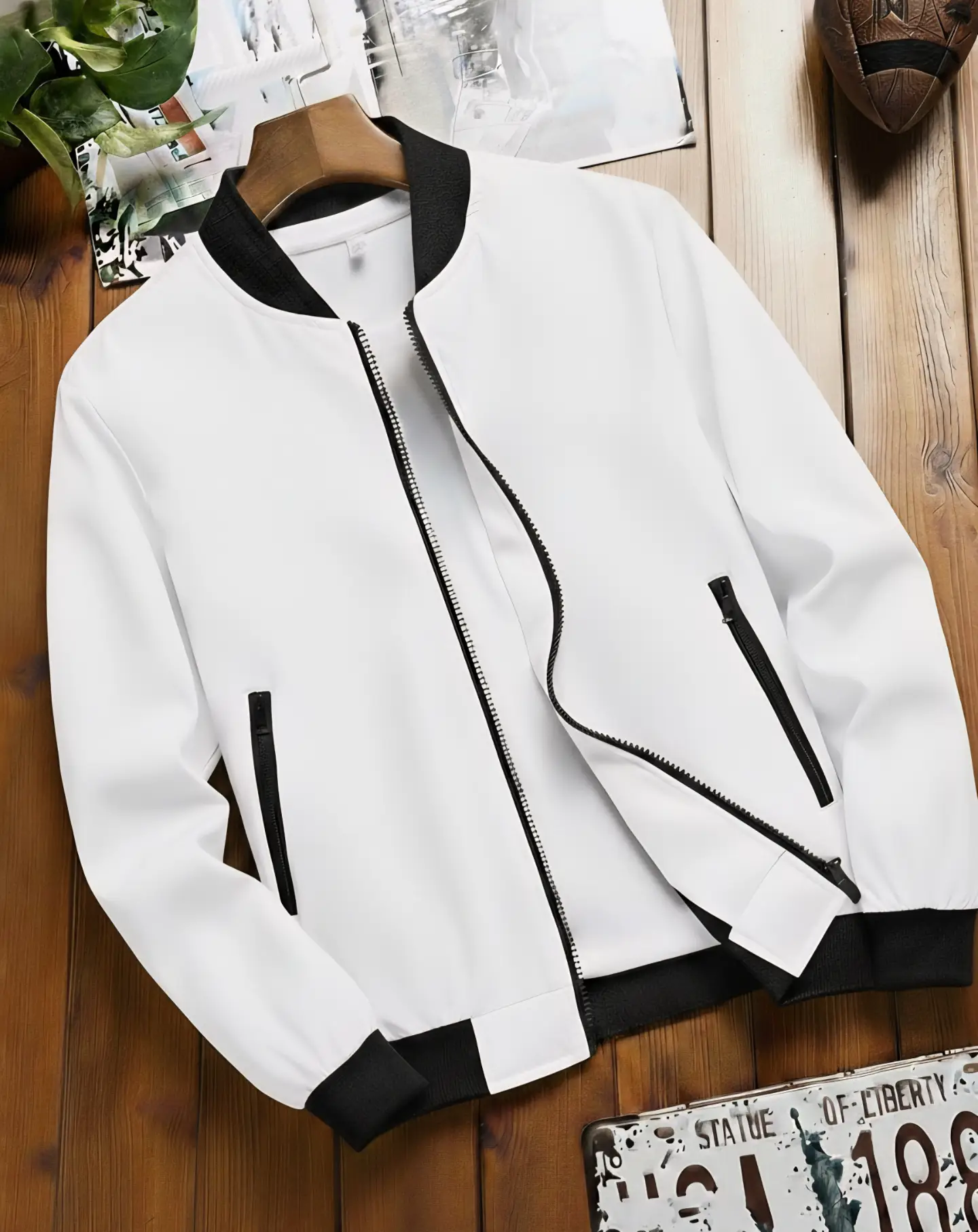 Men's Casual Color-Blocked Stand-Collar Jacket