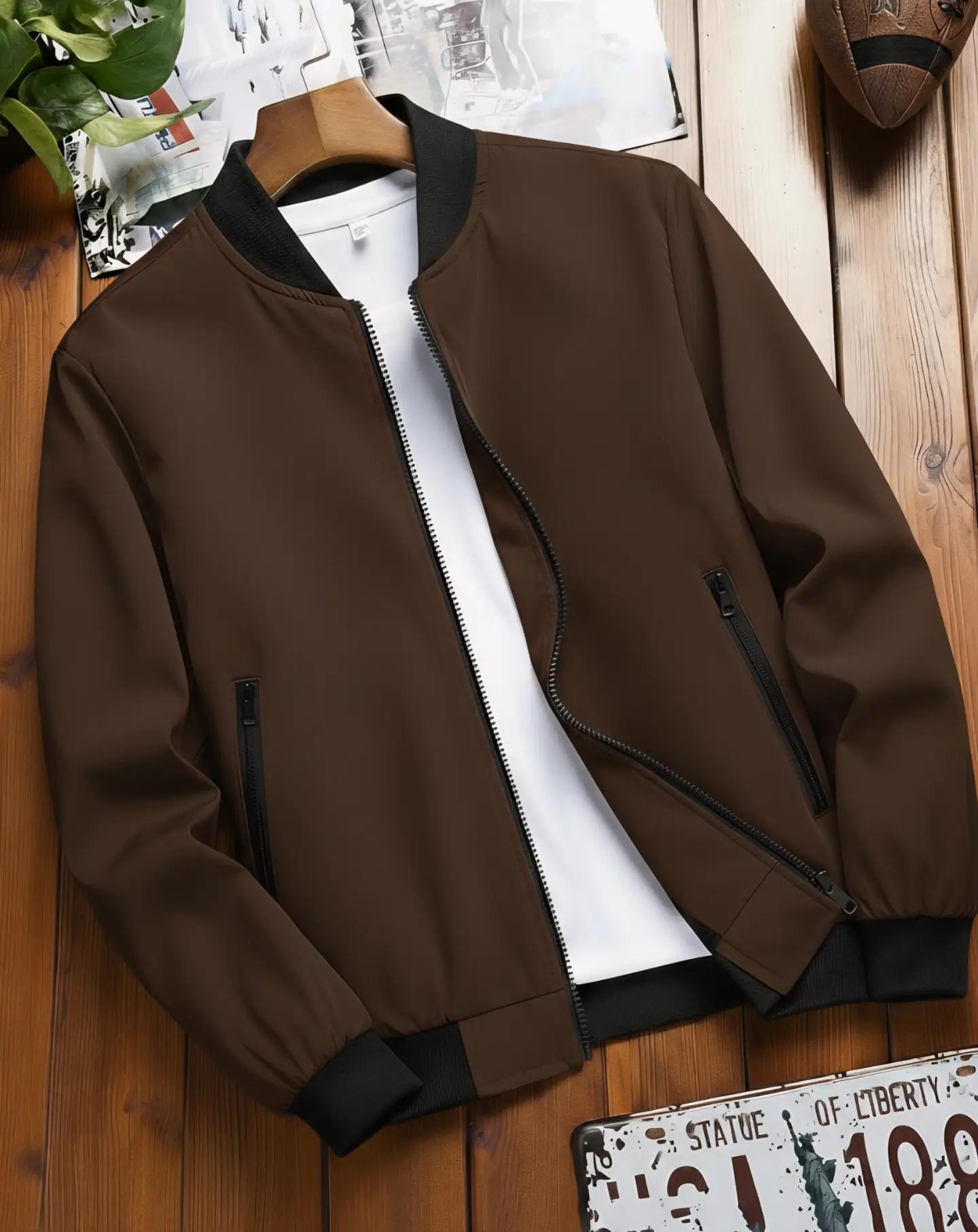 Men's Casual Color-Blocked Stand-Collar Jacket