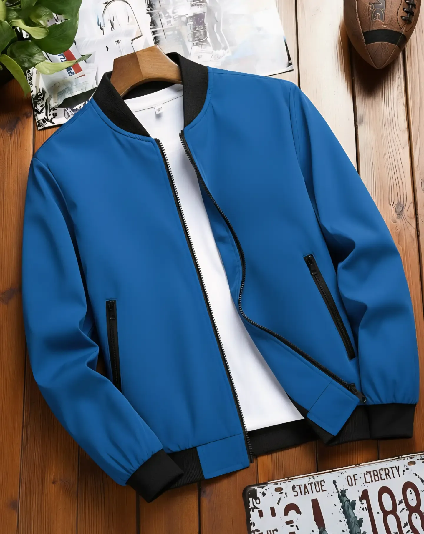 Men's Casual Color-Blocked Stand-Collar Jacket