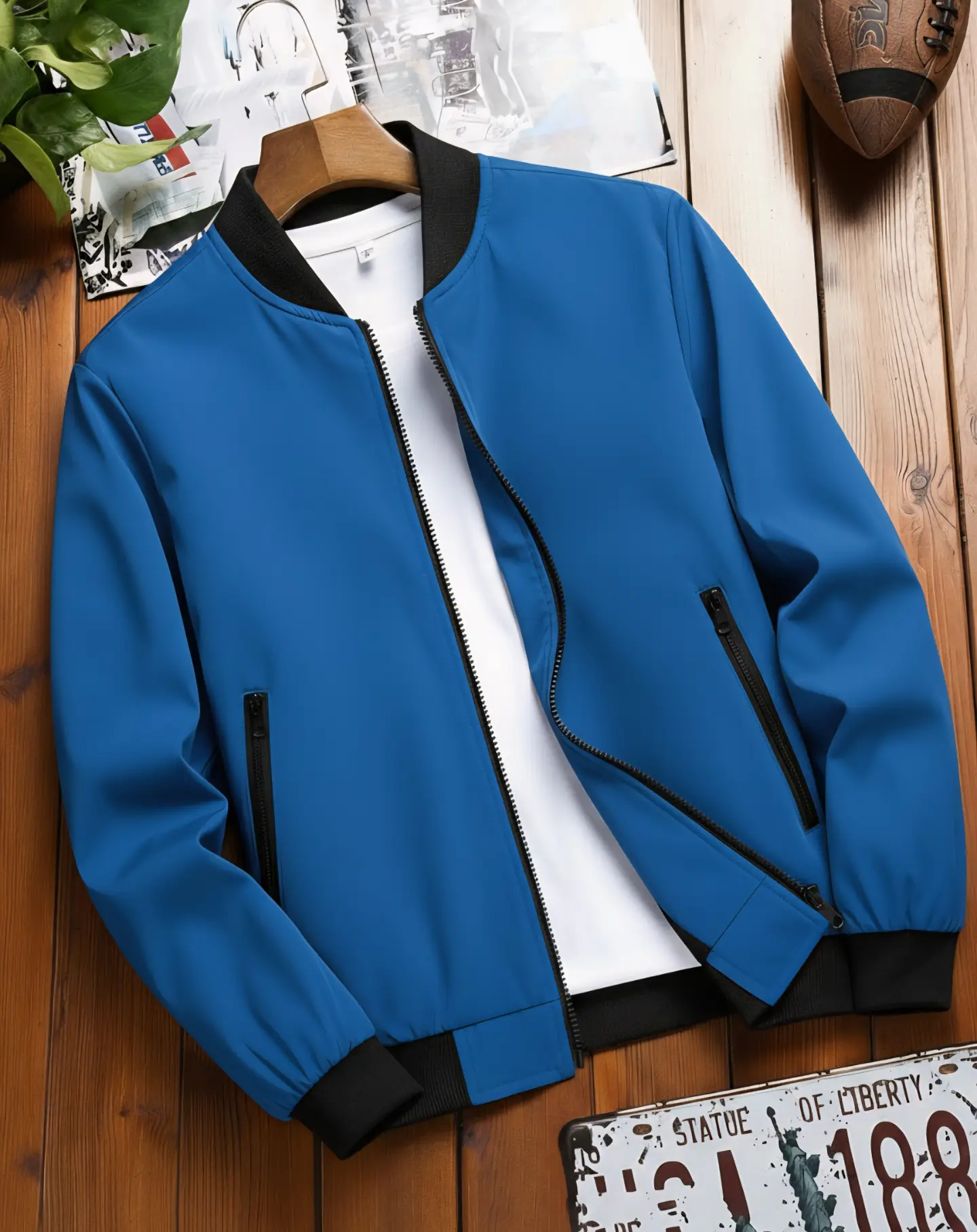 Men's Casual Color-Blocked Stand-Collar Jacket