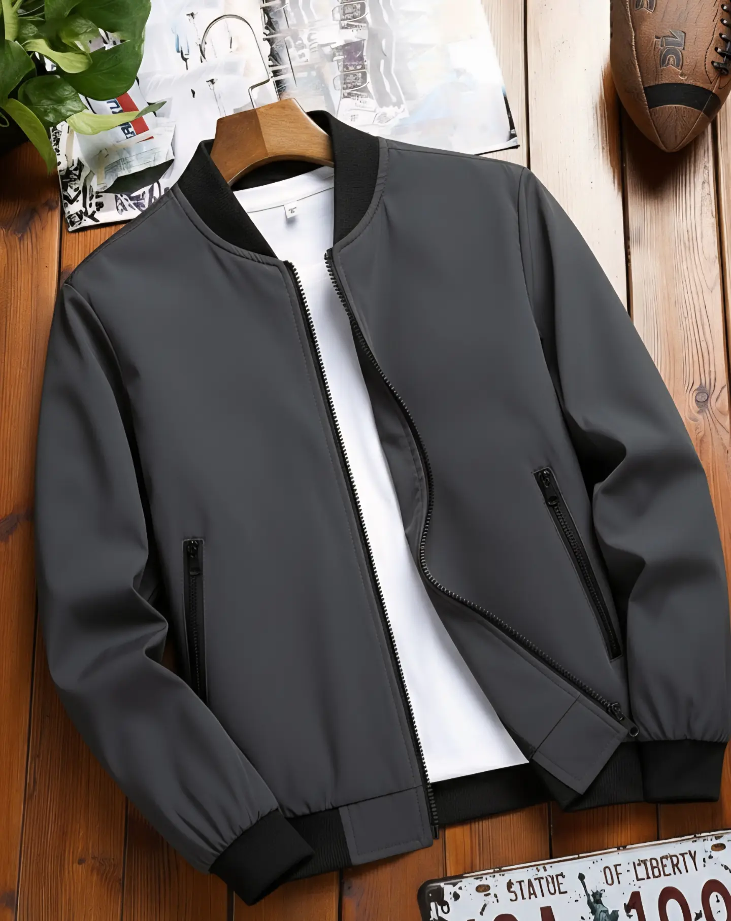 Men's Casual Color-Blocked Stand-Collar Jacket