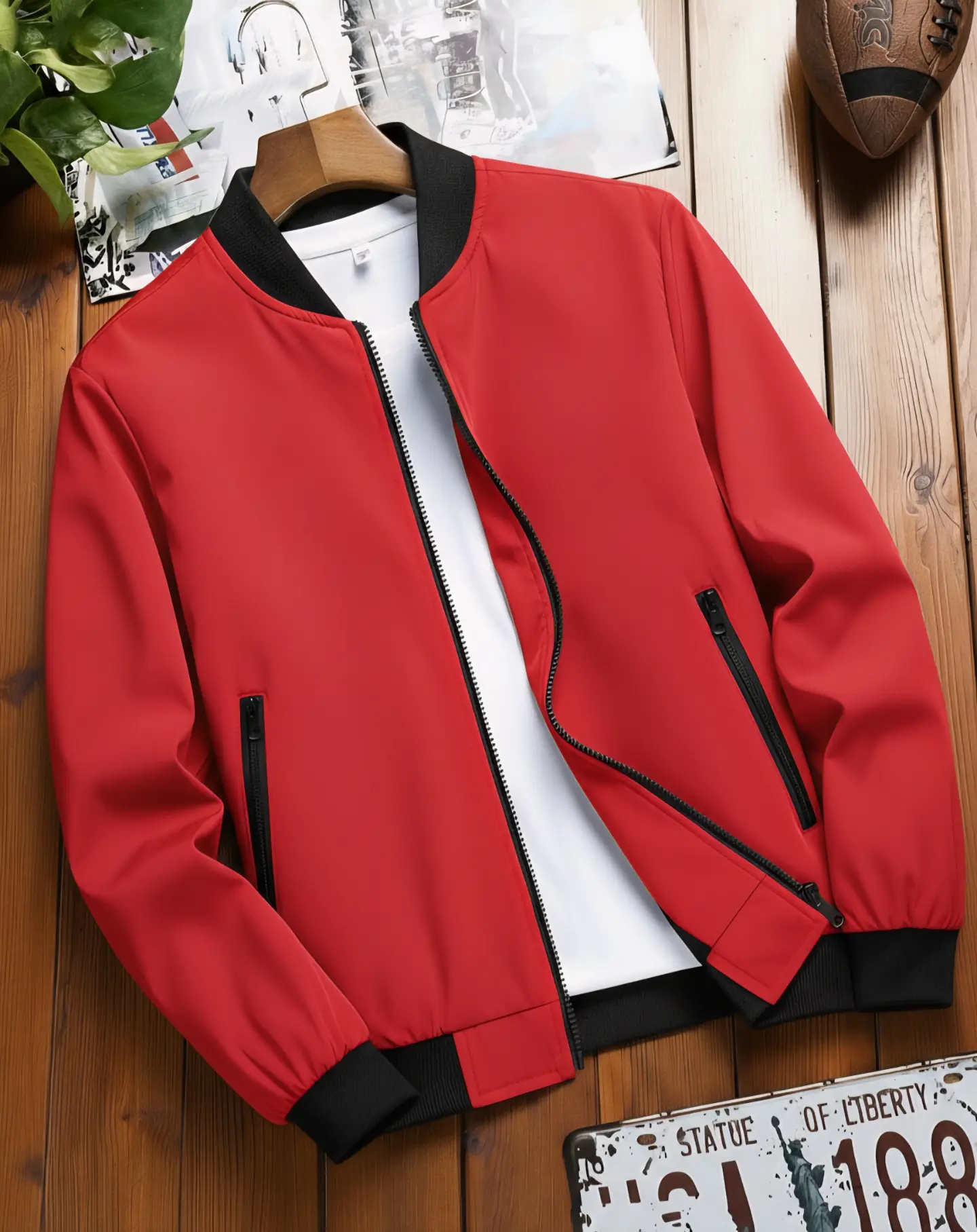 Men's Casual Color-Blocked Stand-Collar Jacket
