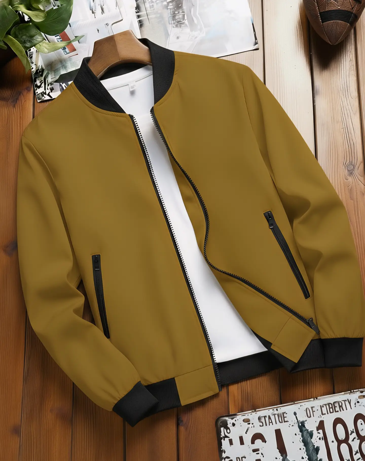 Men's Casual Color-Blocked Stand-Collar Jacket