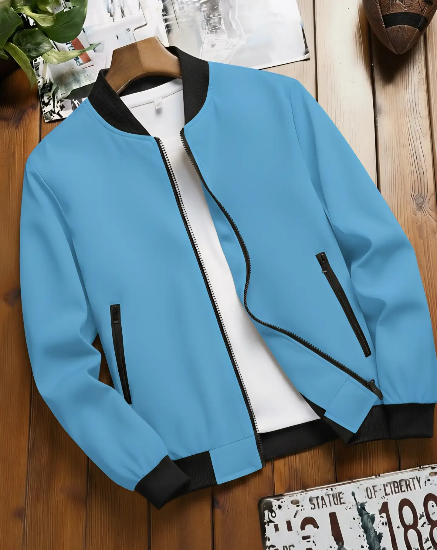 Men's Casual Color-Blocked Stand-Collar Jacket