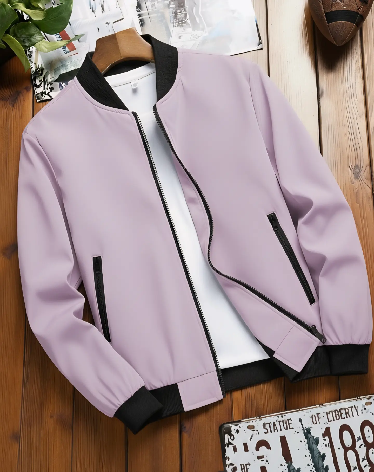 Men's Casual Color-Blocked Stand-Collar Jacket