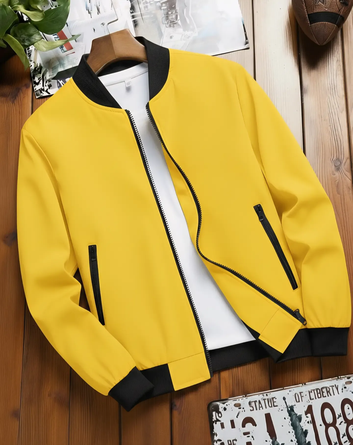 Men's Casual Color-Blocked Stand-Collar Jacket