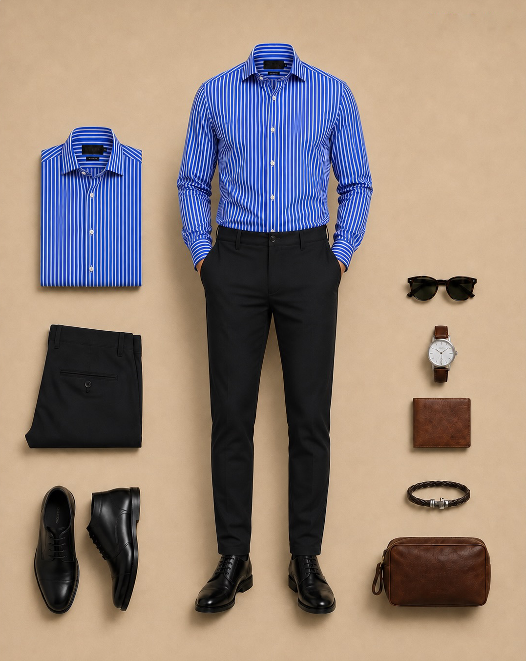 Men's Business Casual Printed Shirt and Trousers Two-Piece Set