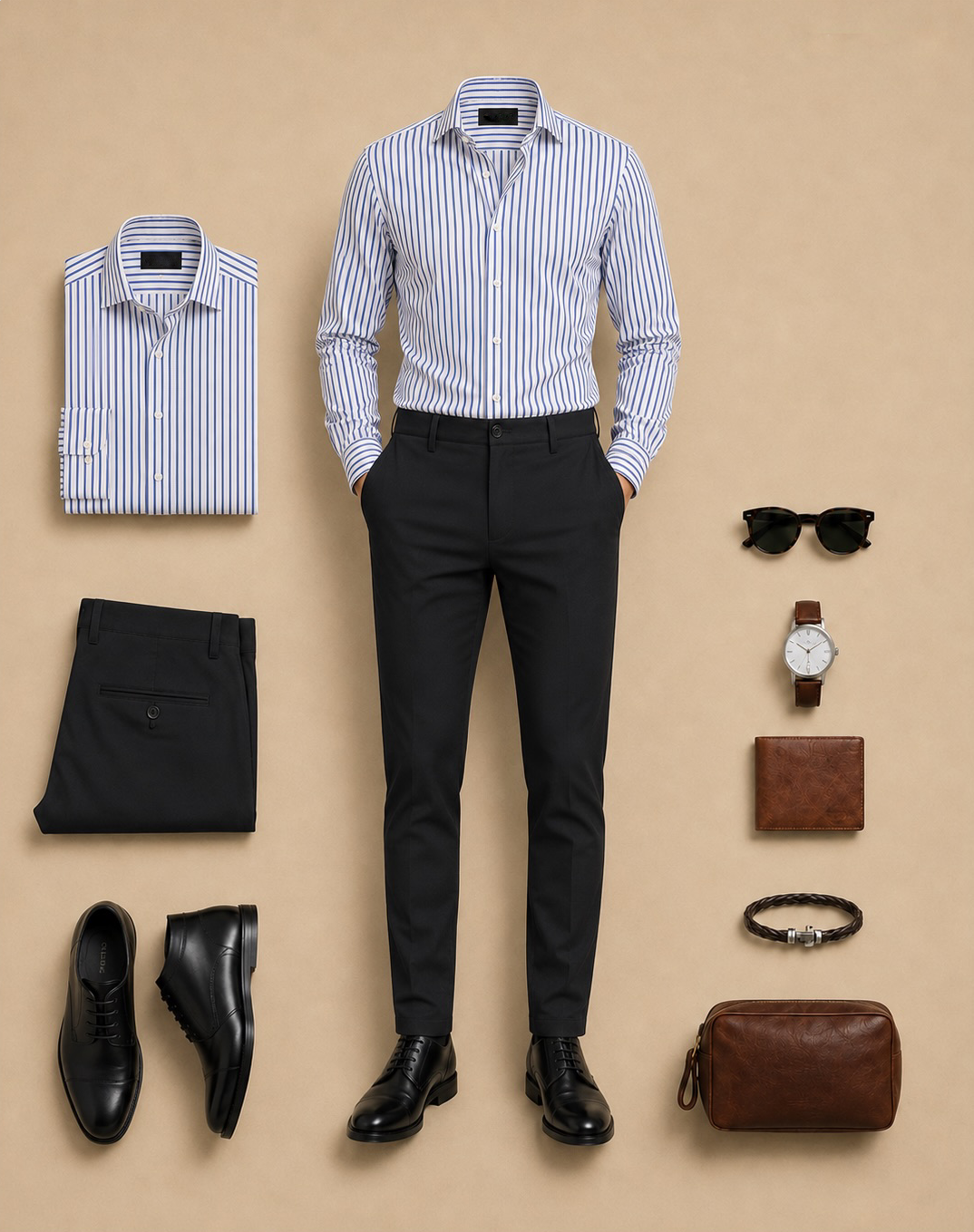 Men's Business Casual Printed Shirt and Trousers Two-Piece Set