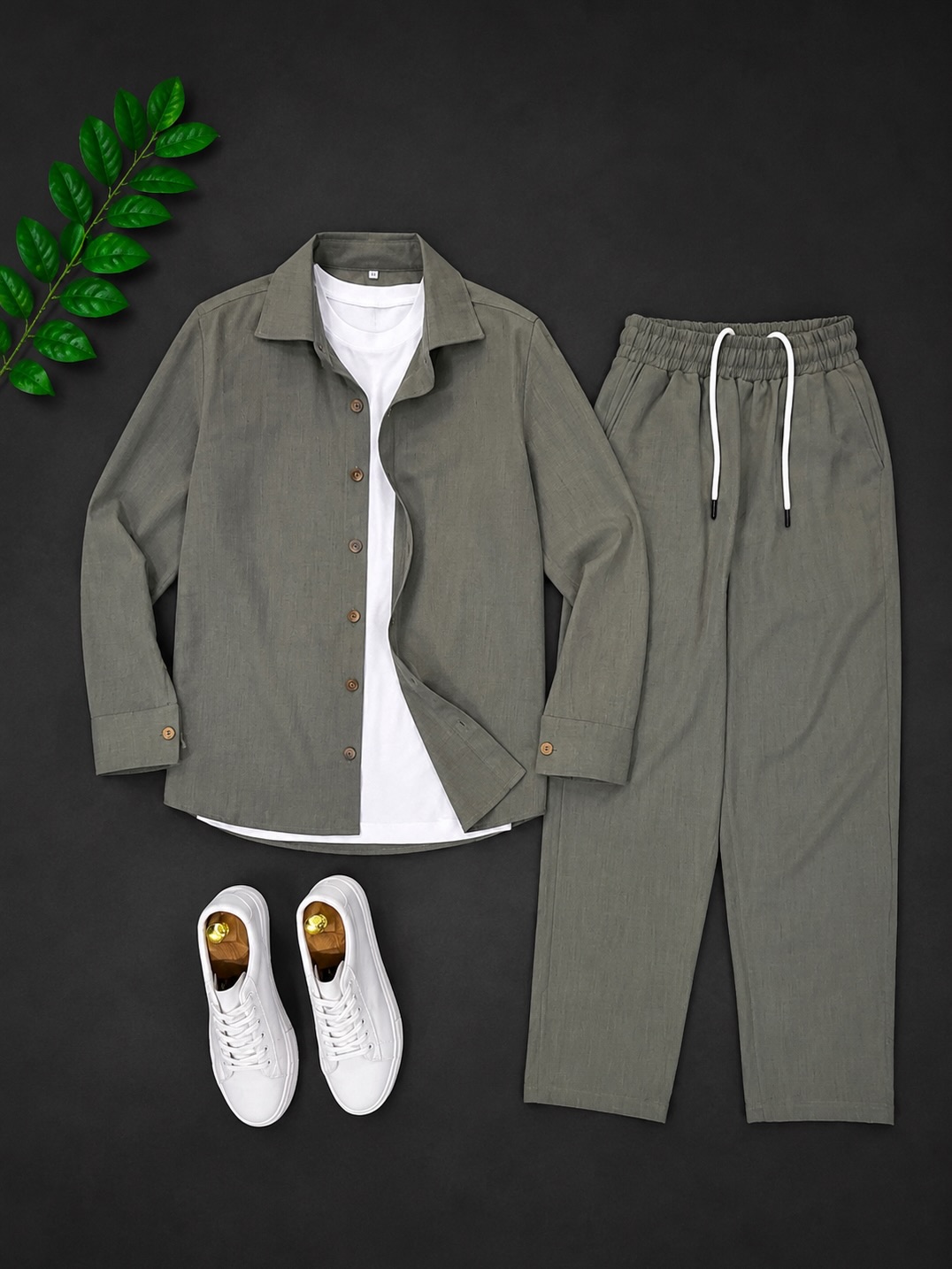 Men's Casual Long Sleeve Shirt And  Trousers Two-Piece Set