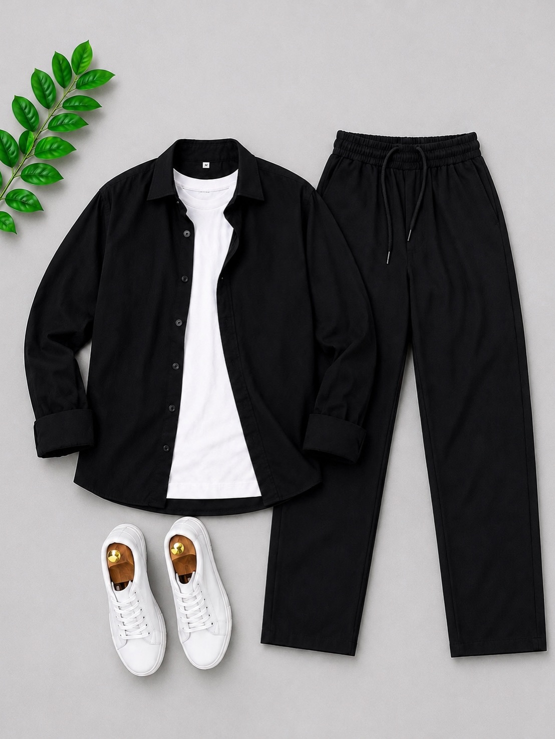 Men's Casual Long Sleeve Shirt And  Trousers Two-Piece Set