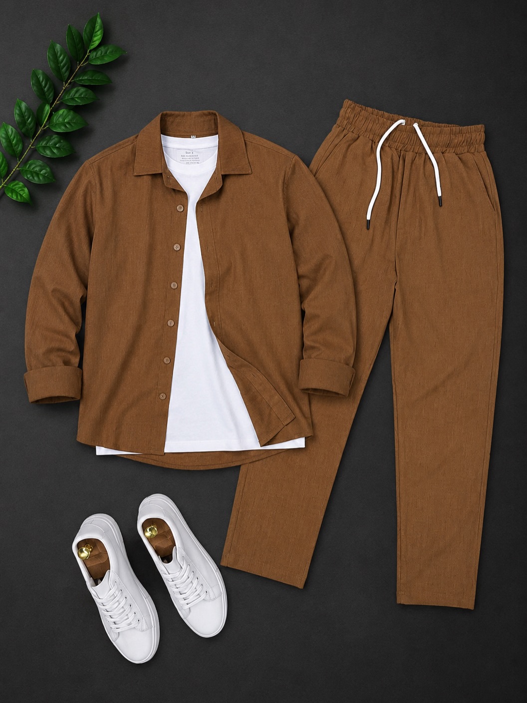 Men's Casual Long Sleeve Shirt And  Trousers Two-Piece Set