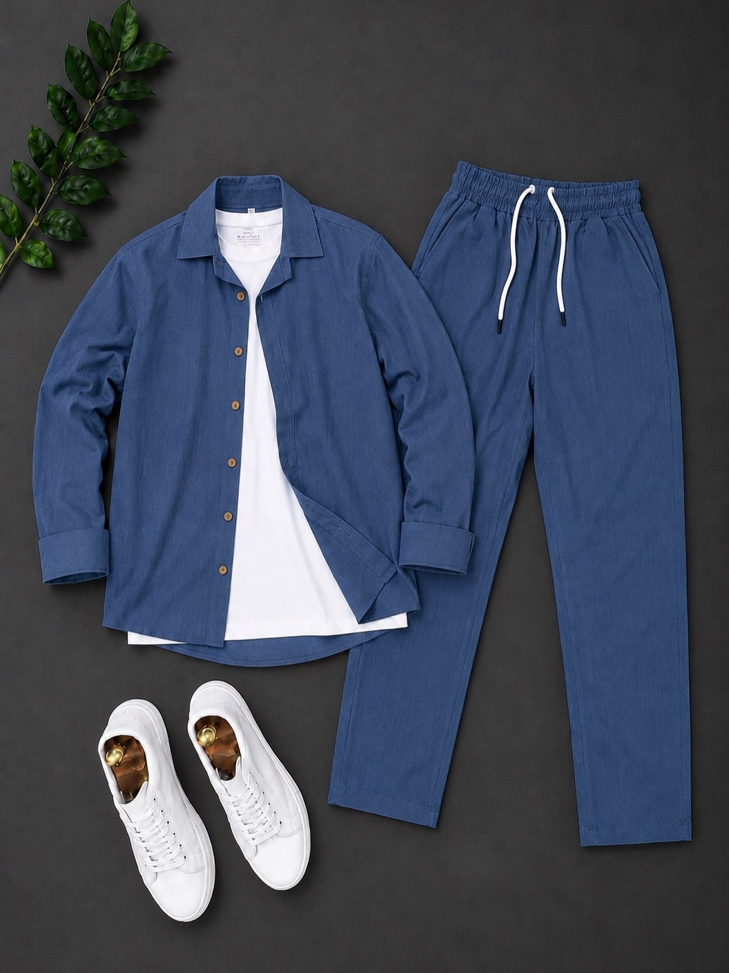 Men's Casual Long Sleeve Shirt And  Trousers Two-Piece Set