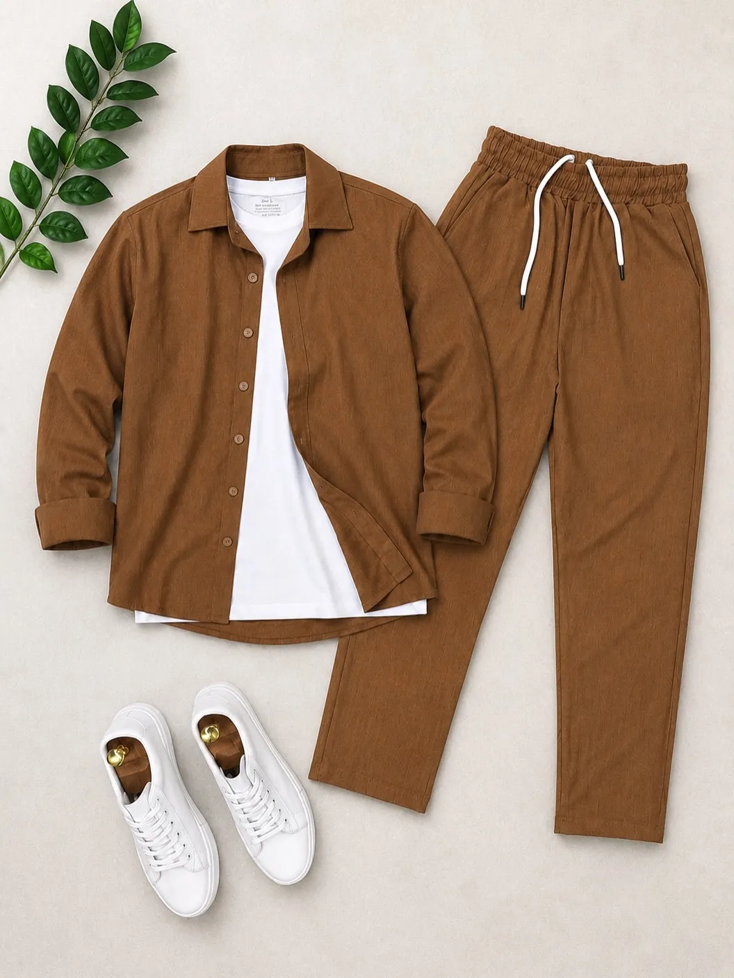 Men's Casual Long Sleeve Shirt And  Trousers Two-Piece Set