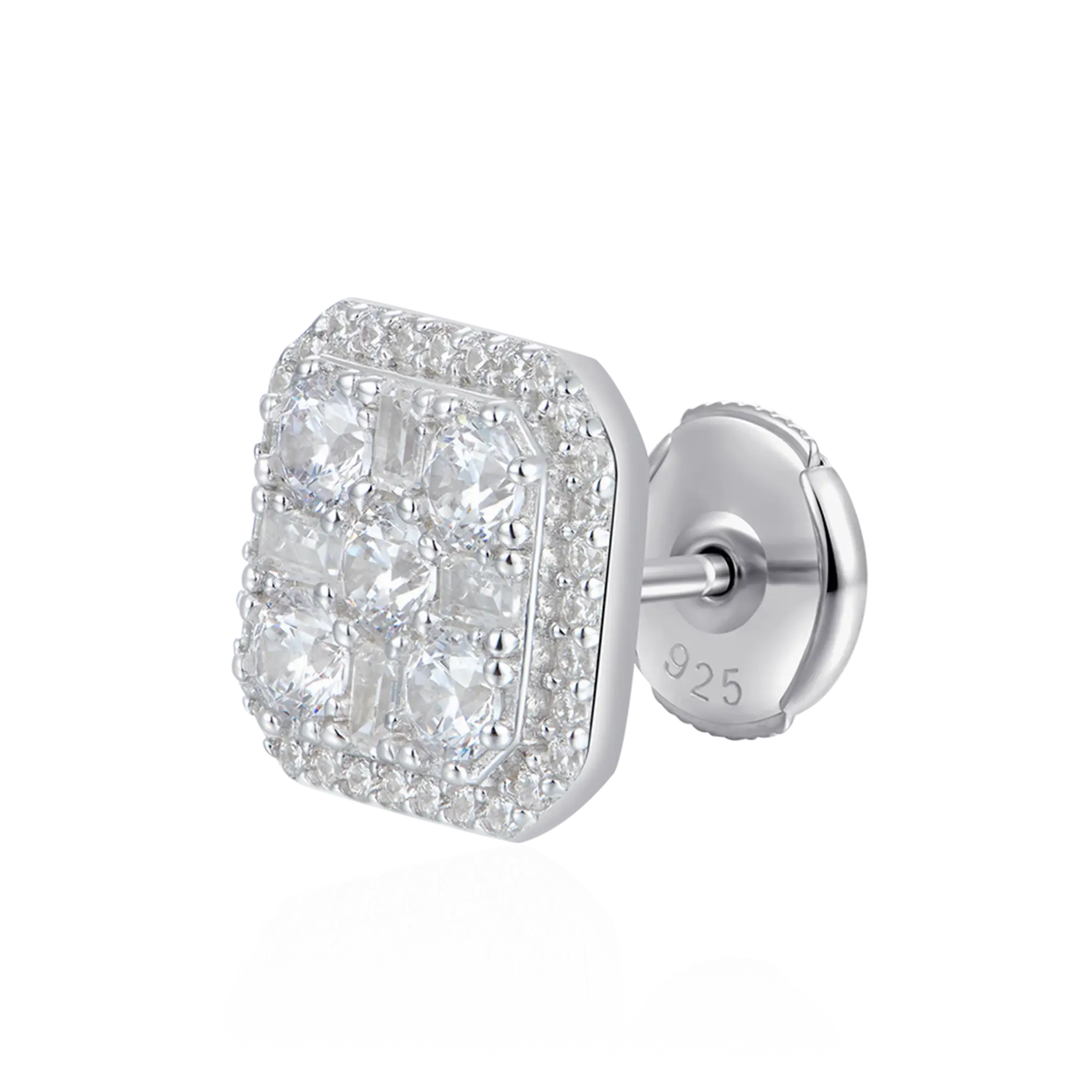 S925 Octagon Baguette Mix Halo Stud Earrings - Pair