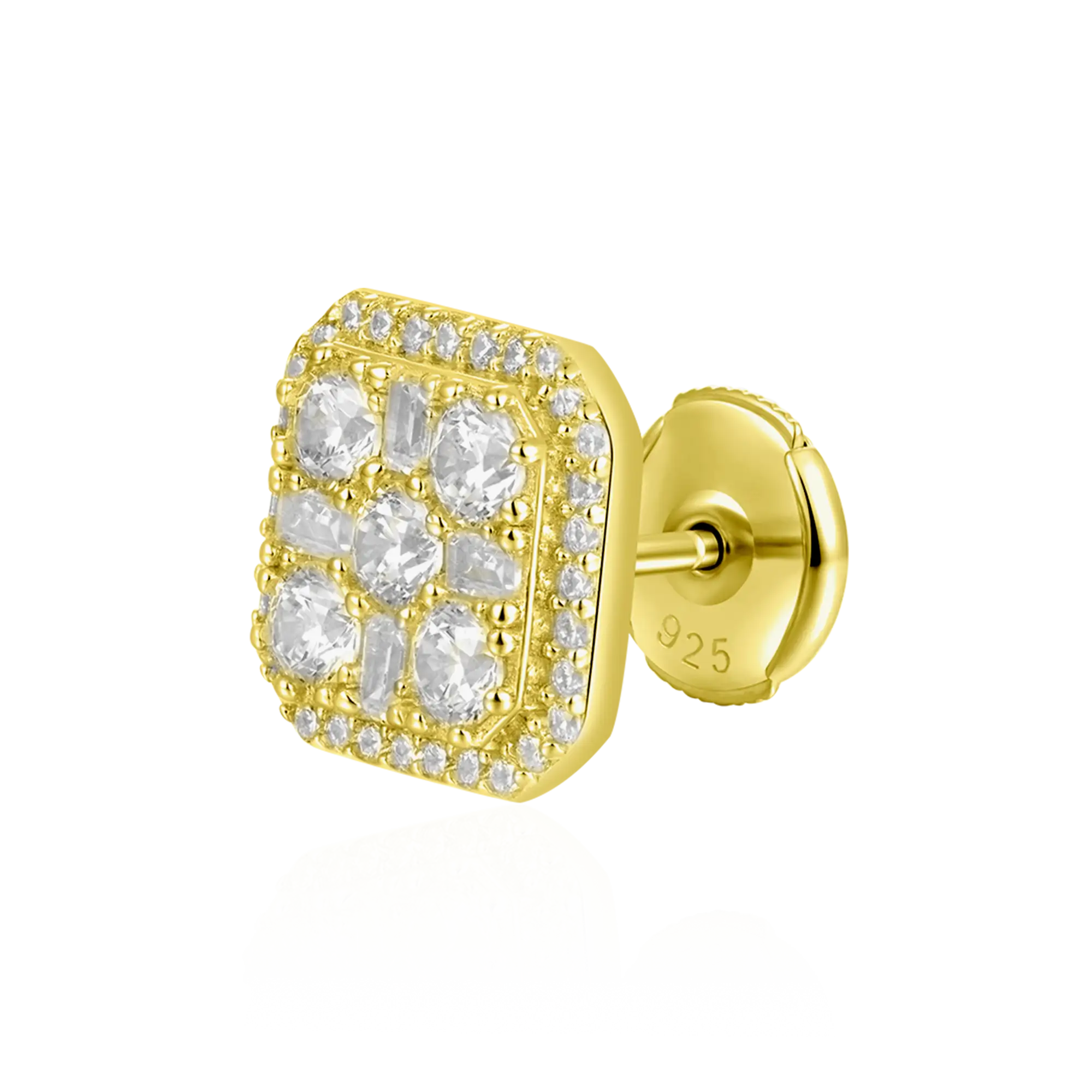 S925 Octagon Baguette Mix Halo Stud Earrings - Pair