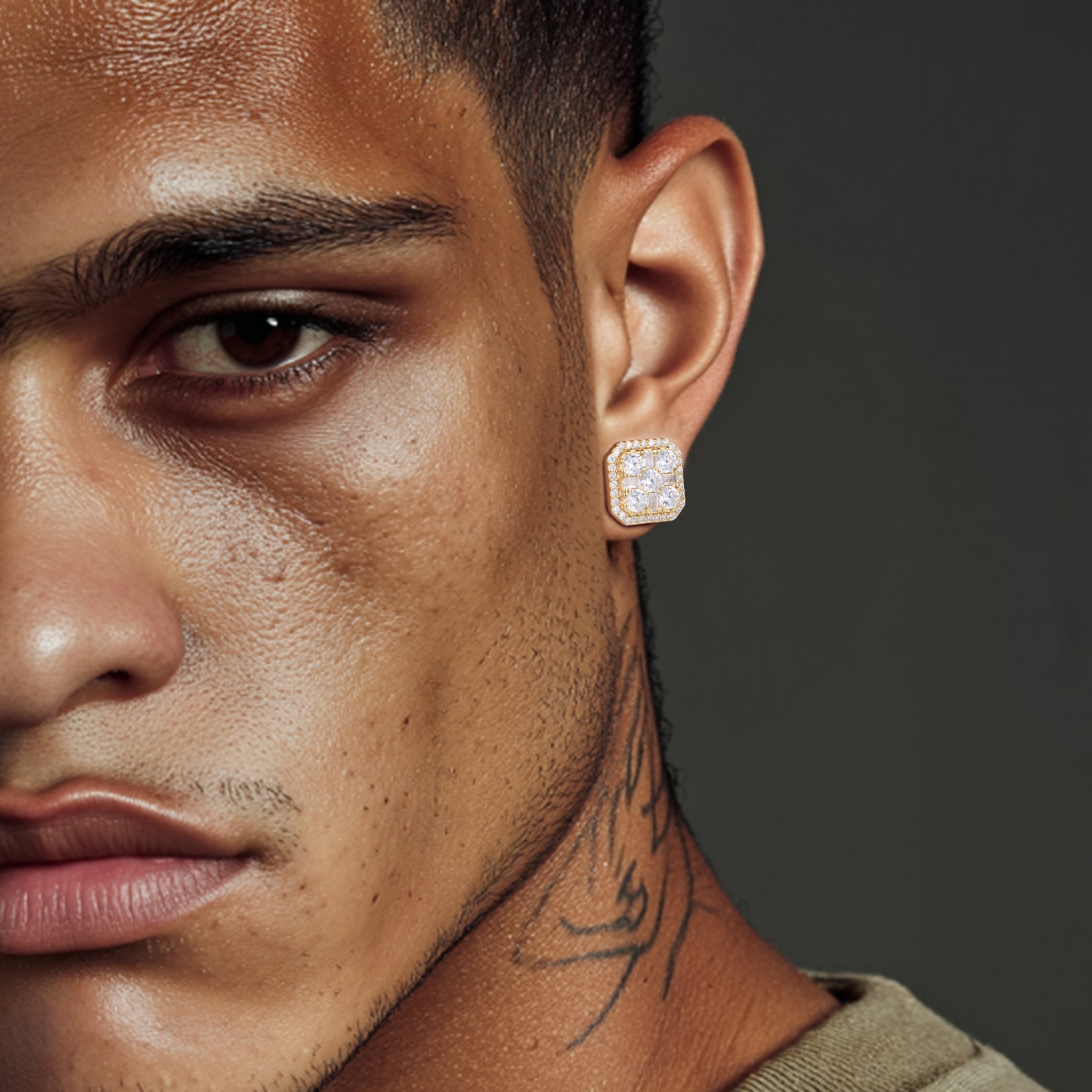 S925 Octagon Baguette Mix Halo Stud Earrings - Pair