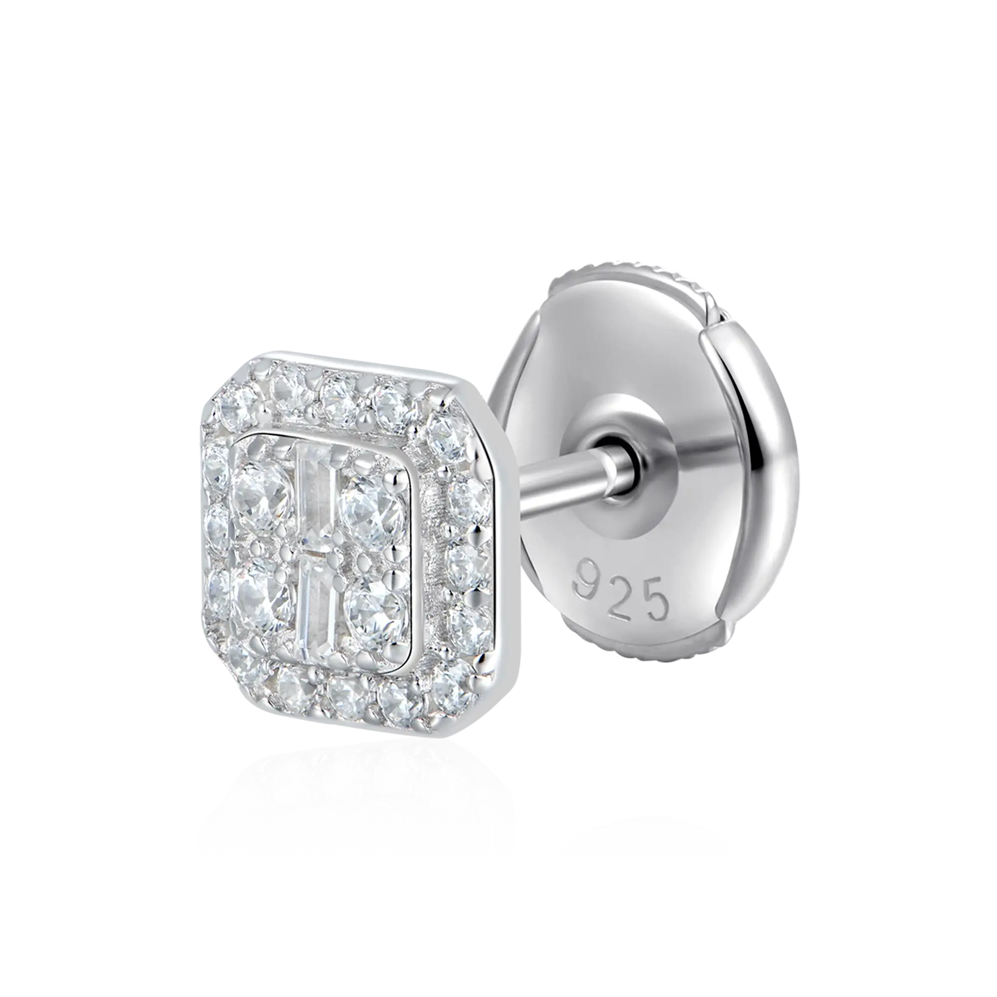 S925 Octagon Baguette Mix Halo Stud Earrings - Pair