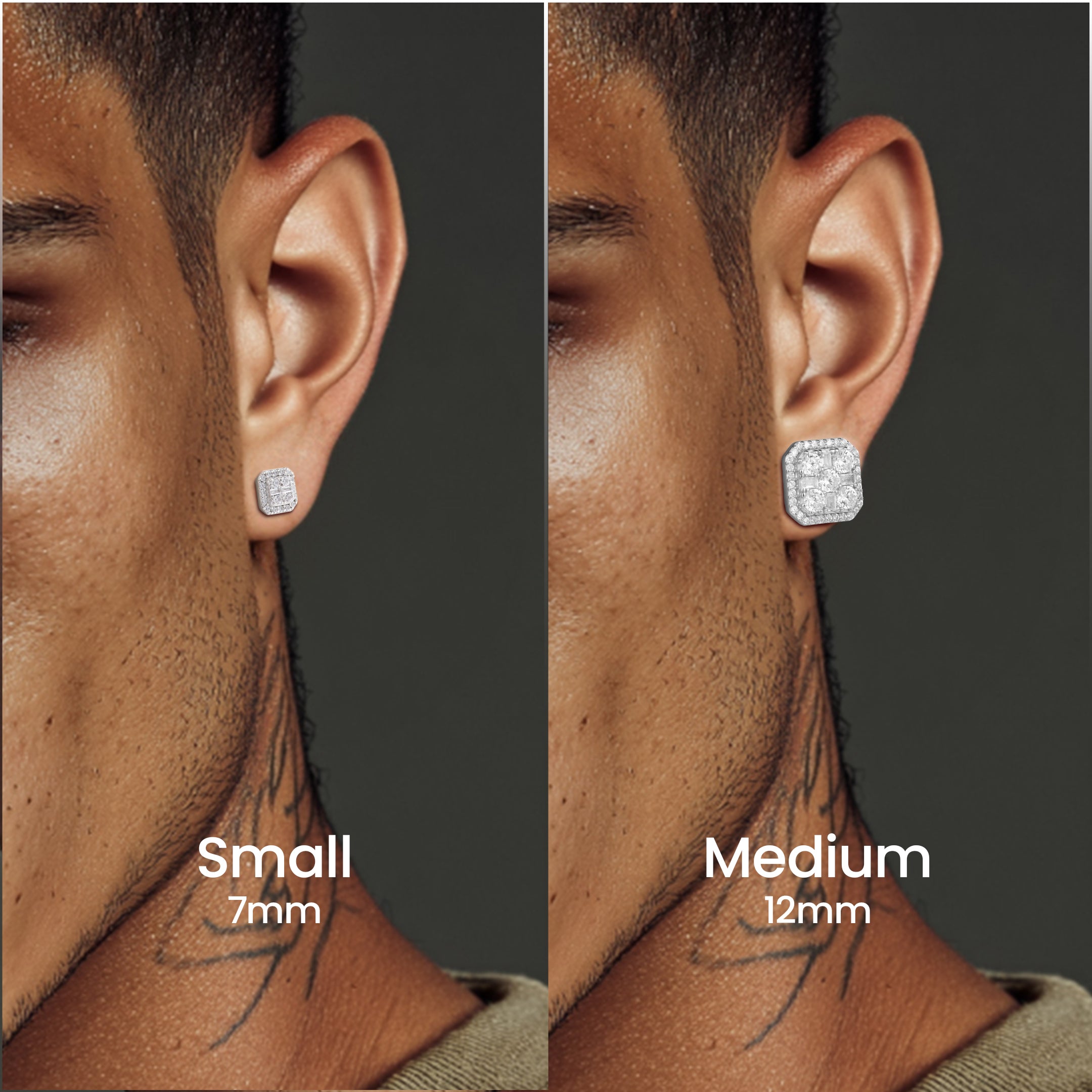 S925 Octagon Baguette Mix Halo Stud Earrings - Pair