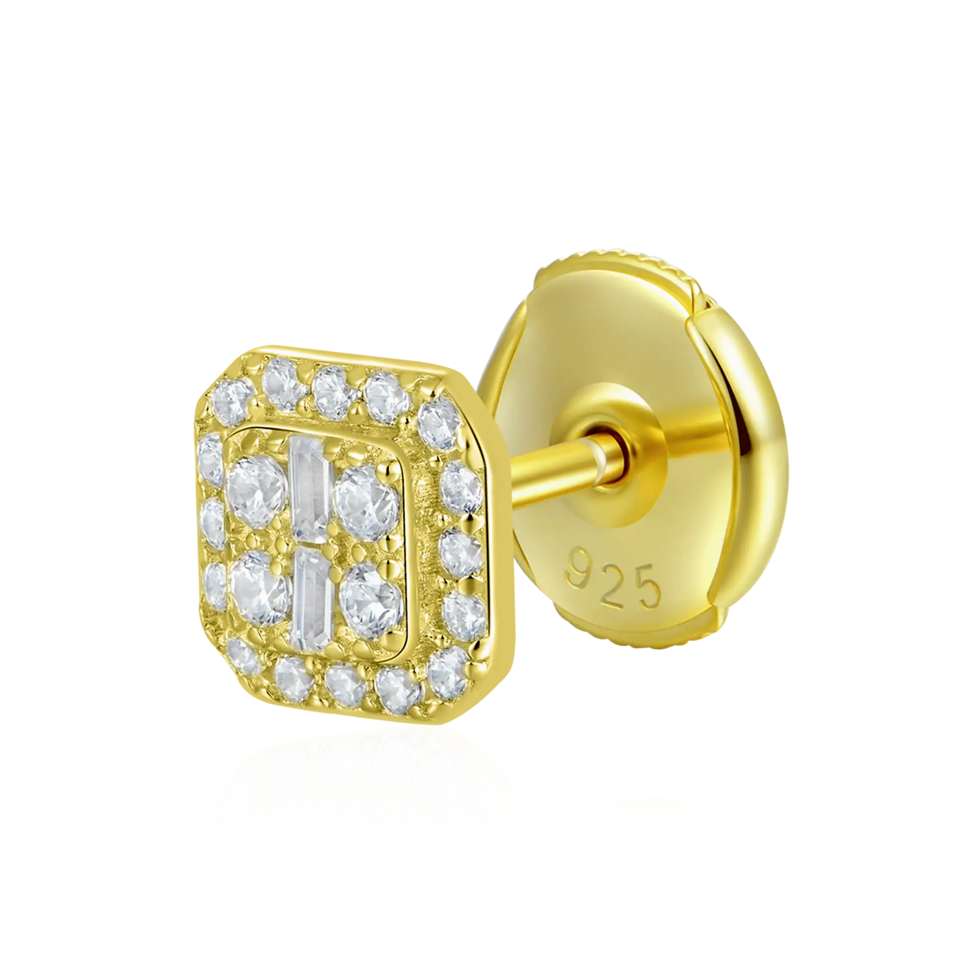 S925 Octagon Baguette Mix Halo Stud Earrings - Pair