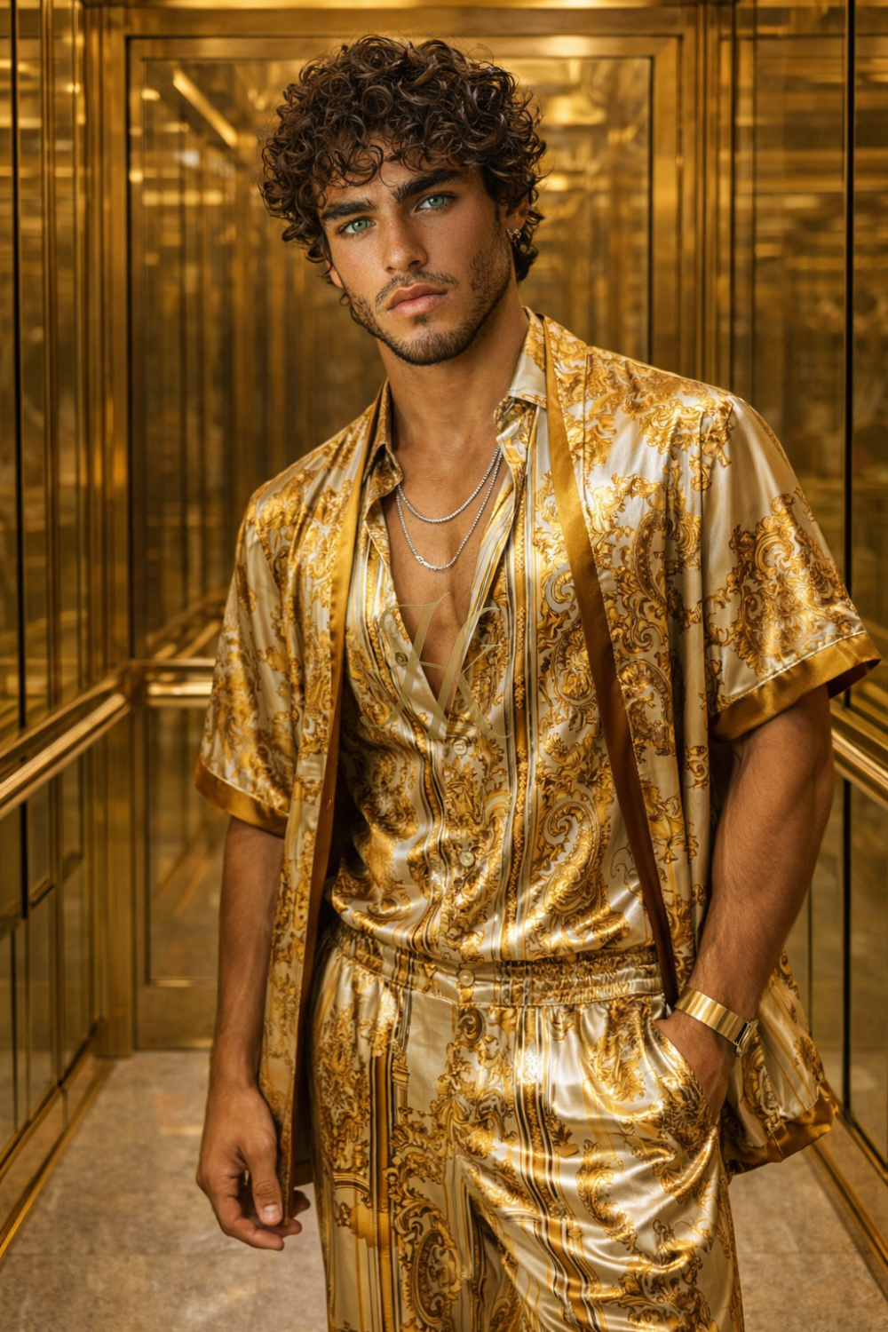 Men’s Luxury Satin Silk Outfit | 2-Piece Resort Set
