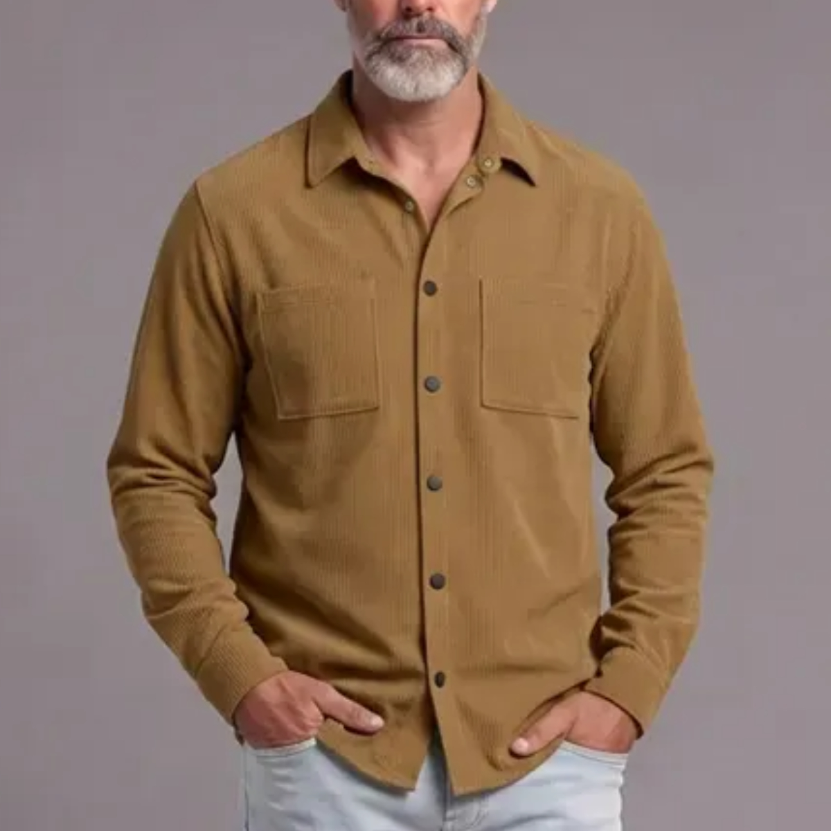 Men's Solid-Color Long-Sleeve Casual Shirt