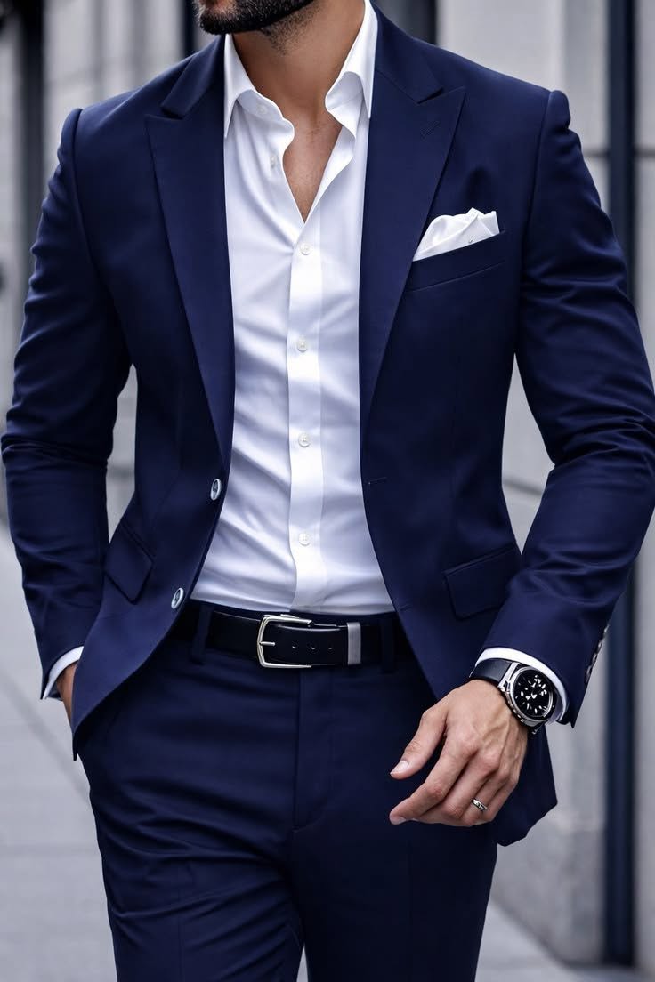 Men's Slim Fit Notch Lapel Two Button Blazer & Pants 2 Piece Suit Set