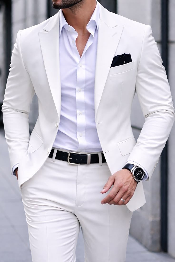 Men's Slim Fit Notch Lapel Two Button Blazer & Pants 2 Piece Suit Set