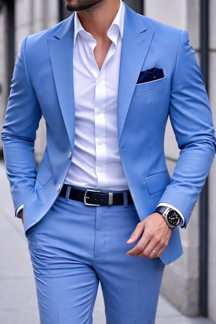 Men's Slim Fit Notch Lapel Two Button Blazer & Pants 2 Piece Suit Set