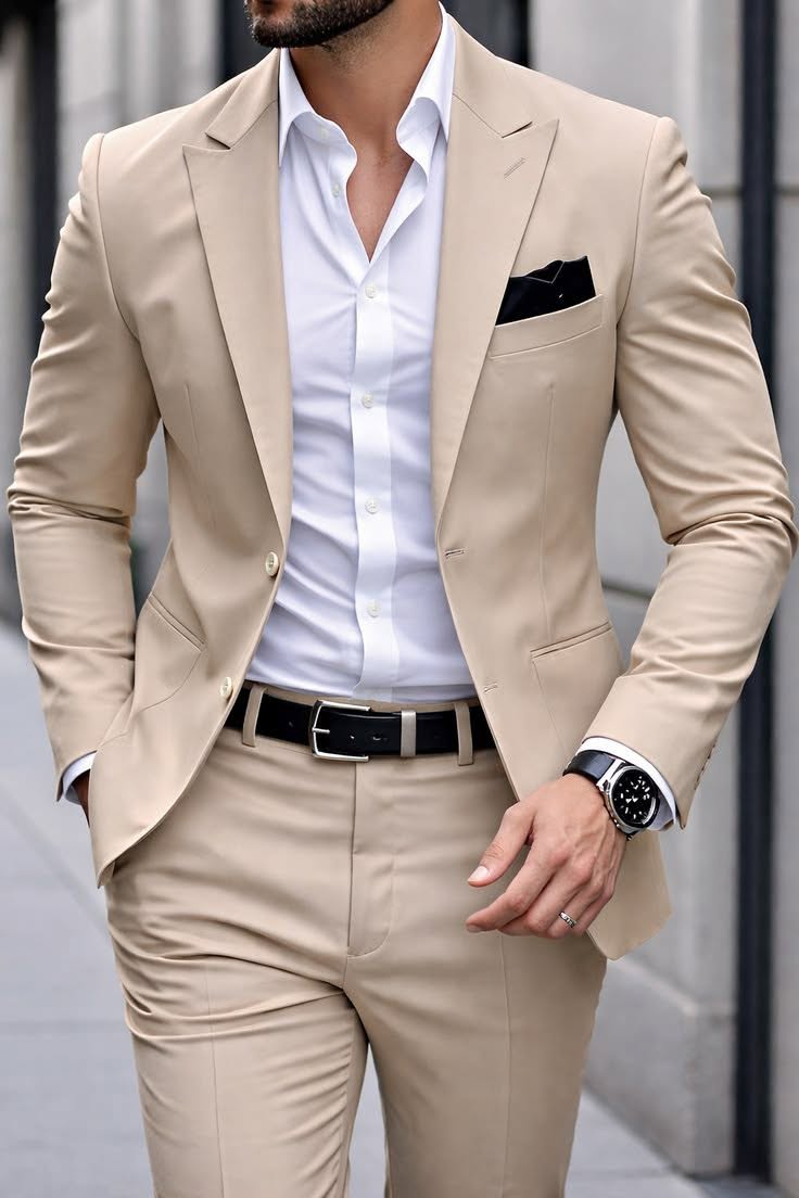 Men's Slim Fit Notch Lapel Two Button Blazer & Pants 2 Piece Suit Set