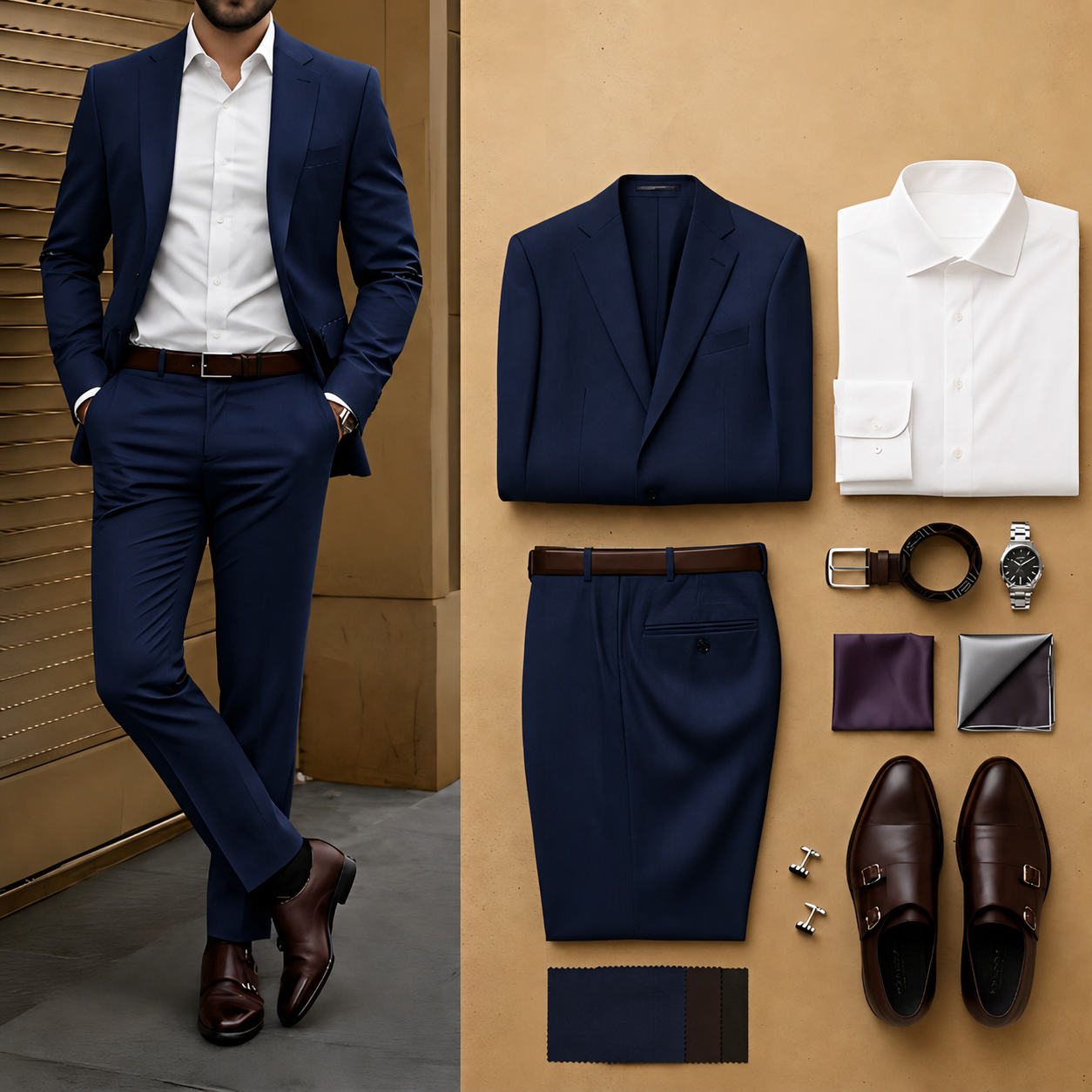 Men's Navy Slim Fit Notch Lapel Blazer & Matching Trousers 2 Piece Suit Set