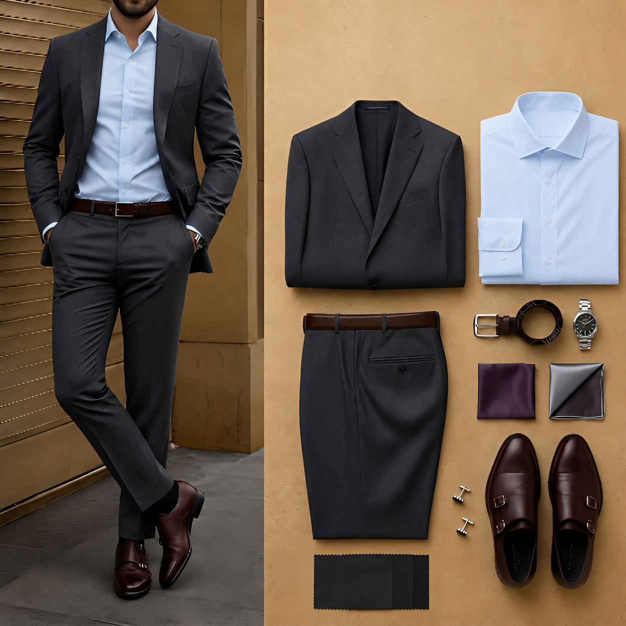 Men's Charcoal Slim Fit Notch Lapel Blazer & Matching Trousers 2 Piece Suit Set