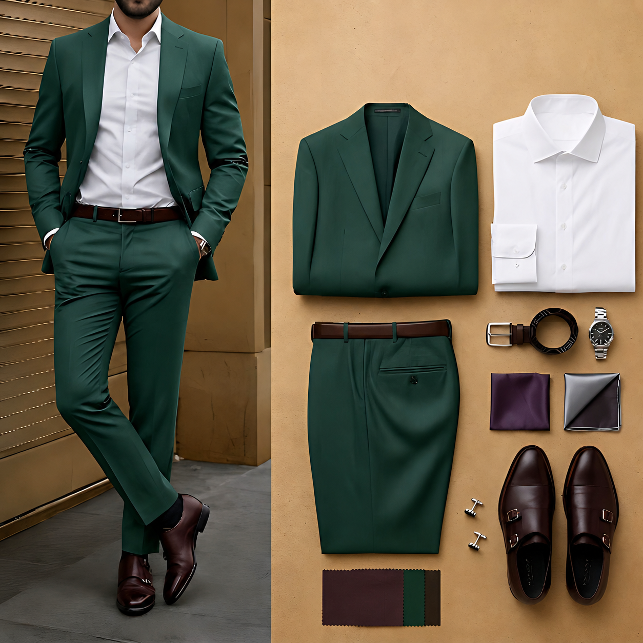 Men's Emerald Green Slim Fit Notch Lapel Blazer & Matching Trousers 2 Piece Suit Set