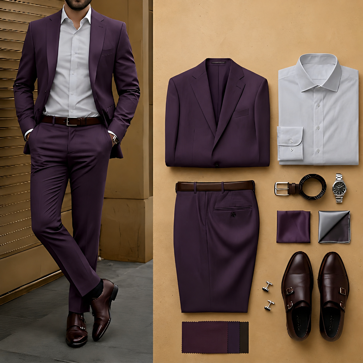 Men's Deep Purple Slim Fit Notch Lapel Blazer & Matching Trousers 2 Piece Suit Set