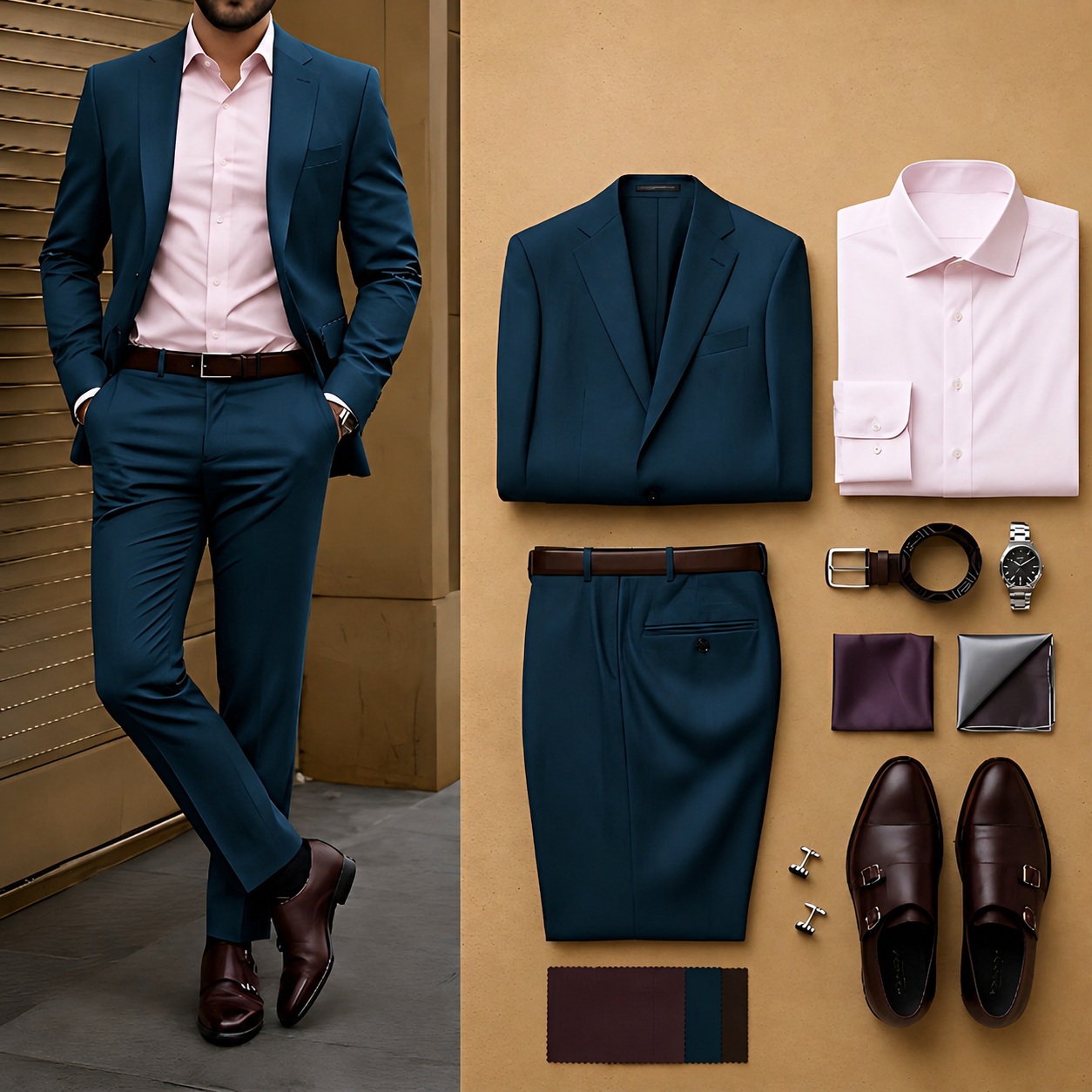 Men's Teal Slim Fit Notch Lapel Blazer & Matching Trousers 2 Piece Suit Set
