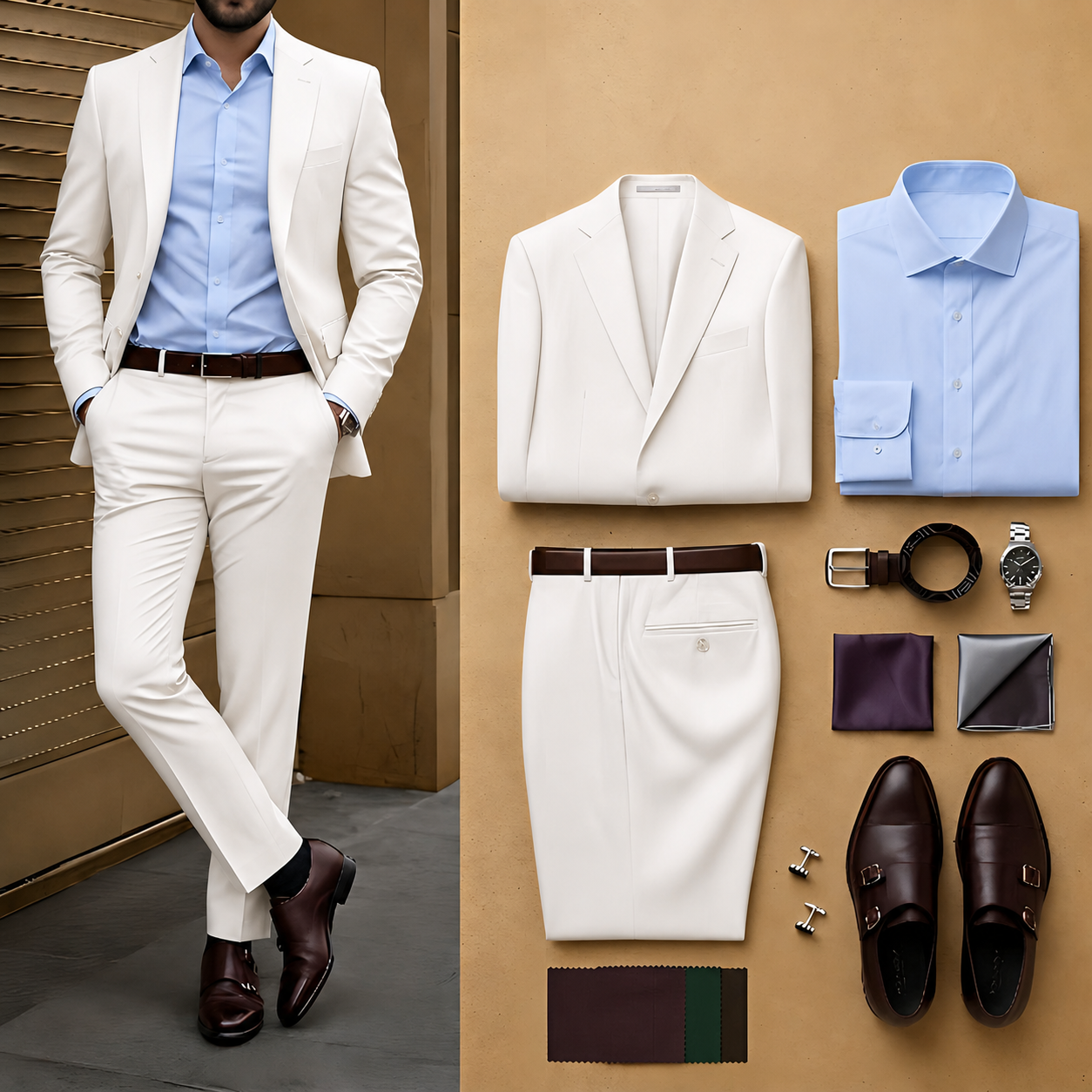 Men's White Slim Fit Notch Lapel Blazer & Matching Trousers 2 Piece Suit Set