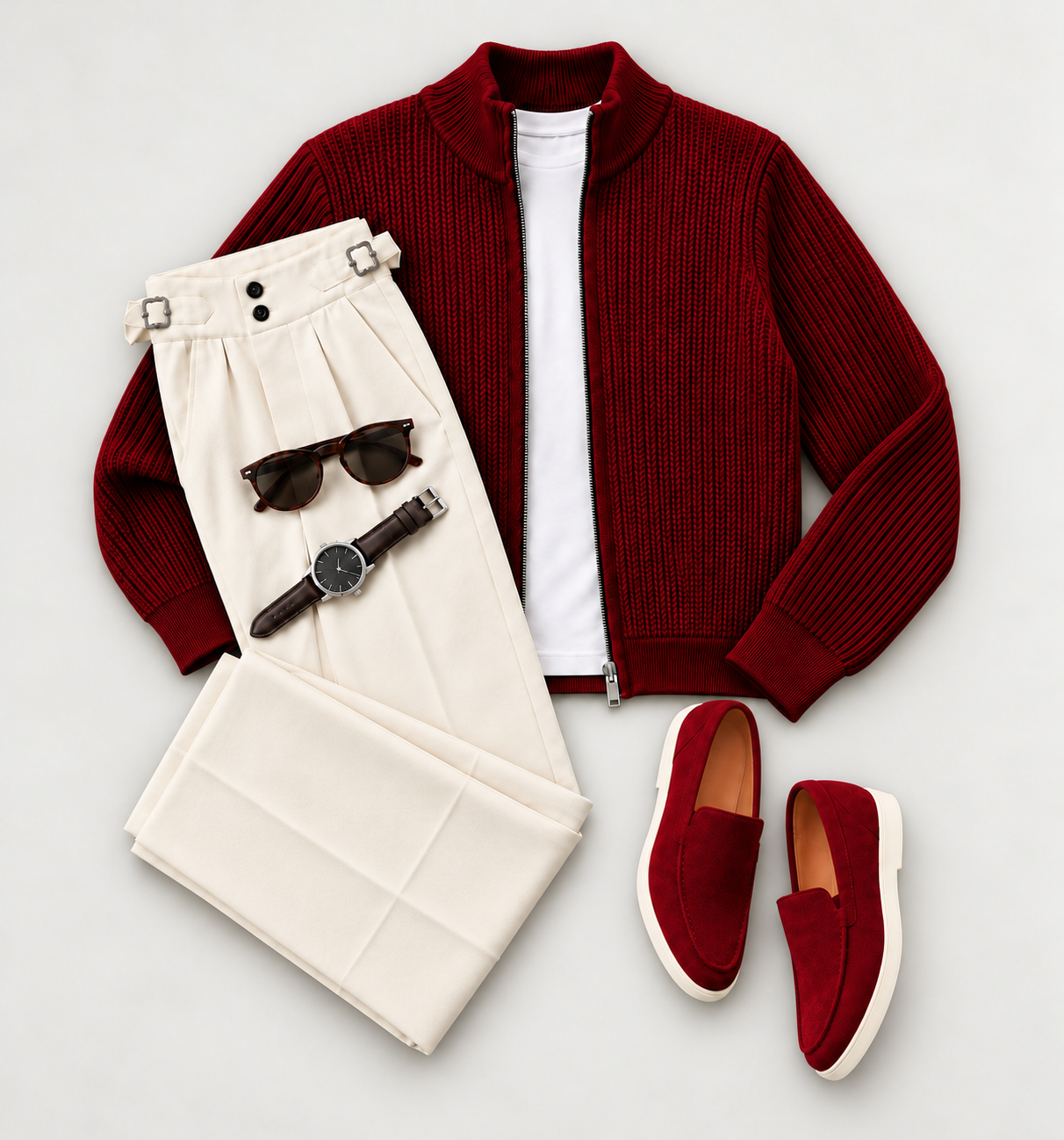 Men's Premium Textured Knit Zip-Up Cardigan & Tailored Pants Two-Piece Set